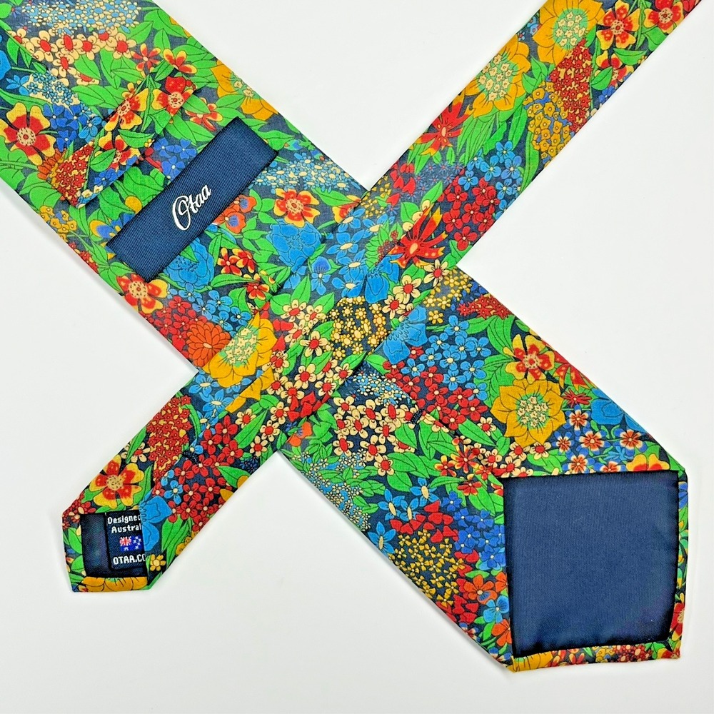 Otaa Australia 100% Cotton Hand-Made XL Necktie Bold Vibrant Colorful Floral 61" - Picture 7 of 9